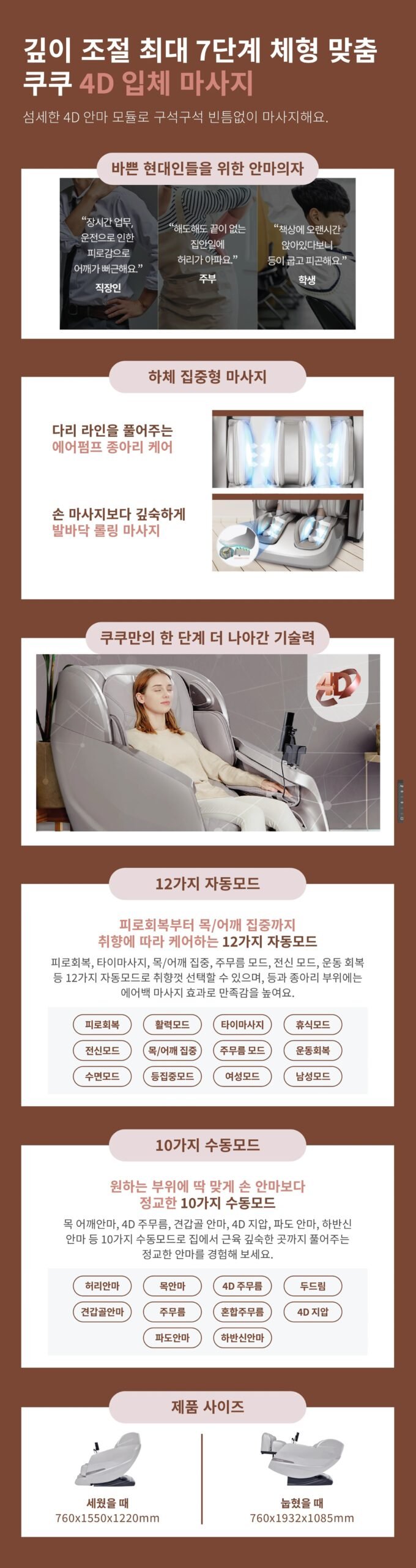 22 Mode for Massage Cuckoo of Massage Chair